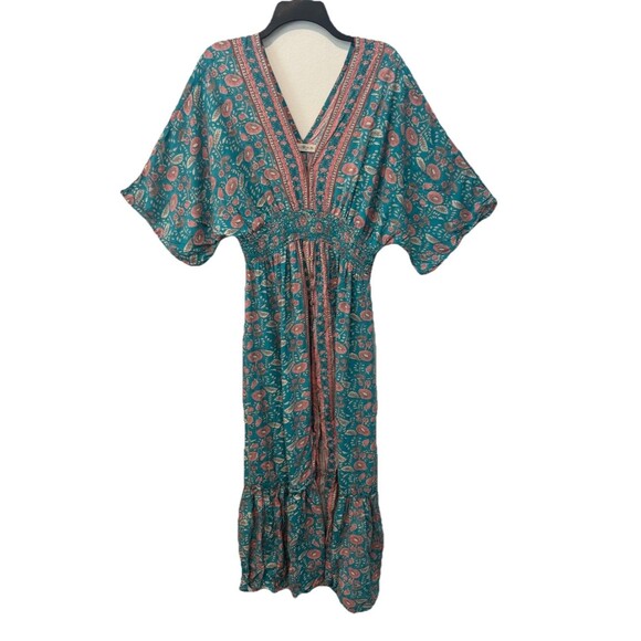 Natural Life Womens Teal Floral Vines Celia Boho Maxi Dress Medium - Picture 3 of 11